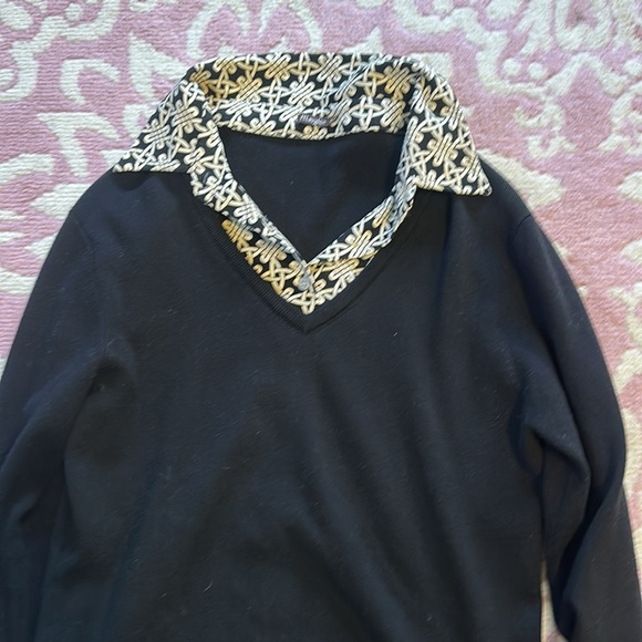 J McLaughlin Women's Black V Neck Sweater with Decorative Collar Long Sleeve - Picture 2 of 9